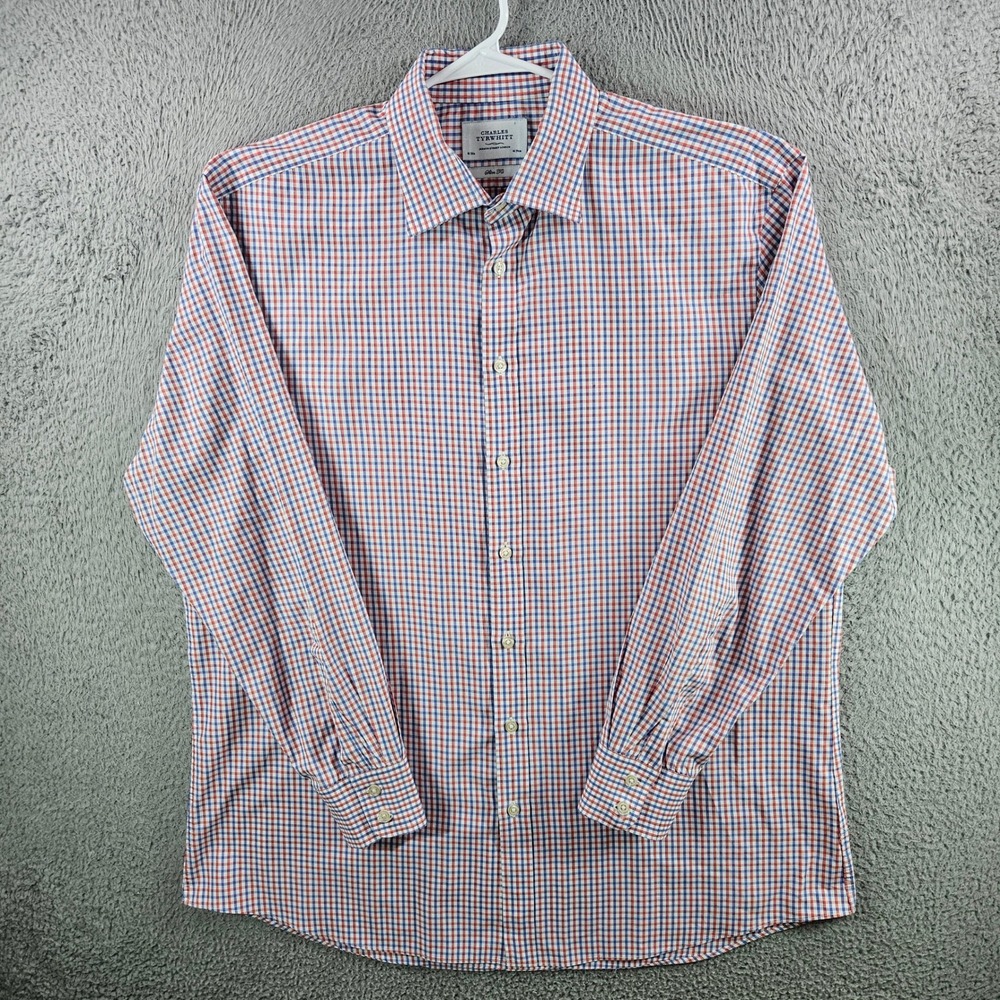 Charles Tyrwhitt‎ Mens Slim Fit Dress Shirt 18 - 35 Red Blue White Check Cotton